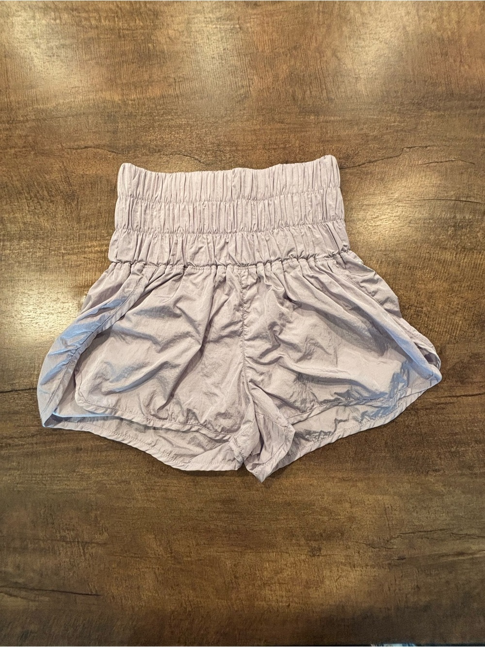 Free People High-Waist Bone White/ Light Lavender Smocked Shorts
